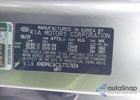 2020 Kia Sportage S from USA, damaged, VIN KNDP6CAC1L7717624